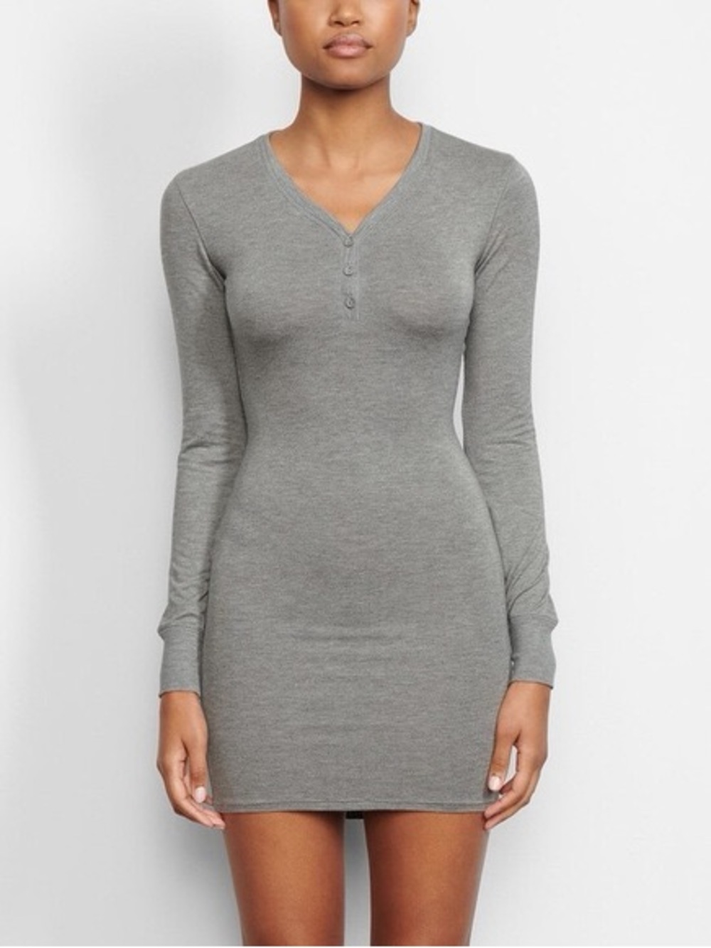 SKIMS Heather Gray Long-Sleeve Henley Sleep Dress